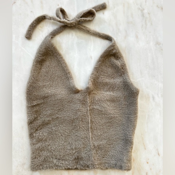 Gymshark Tops - Gymshark Fuzzy Tan Halter Tank Top